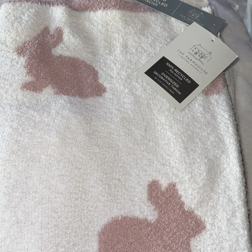 The Farmhouse by Rachel Ashwell Feather Knit Pink Easter Bunny Throw Blanket